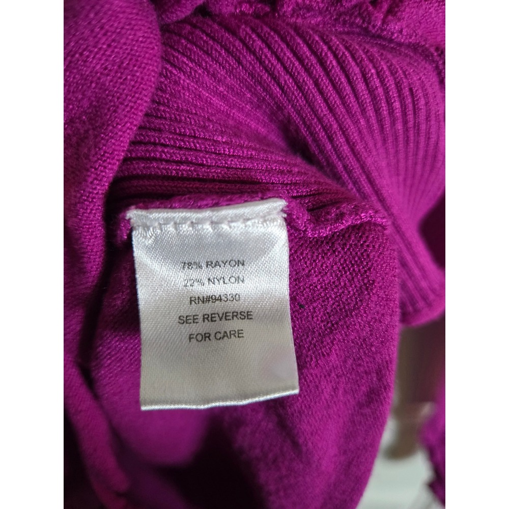 oneA Women Magenta Pink V-Neck Ruched Side & Sleeve Knit Sweater Size Small - Picture 3 of 8